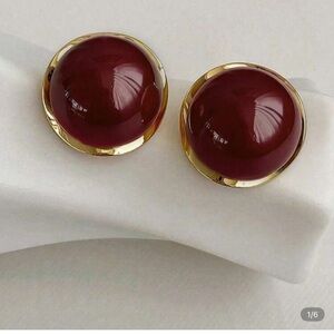 Chic Gold and Deep Red Button Earrings